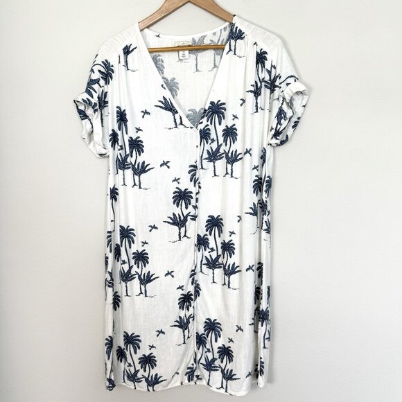 Desmond & Dempsey x H&M Linen Palm Tree Shift Dress Womens Small Tropical Beach - Picture 1 of 6